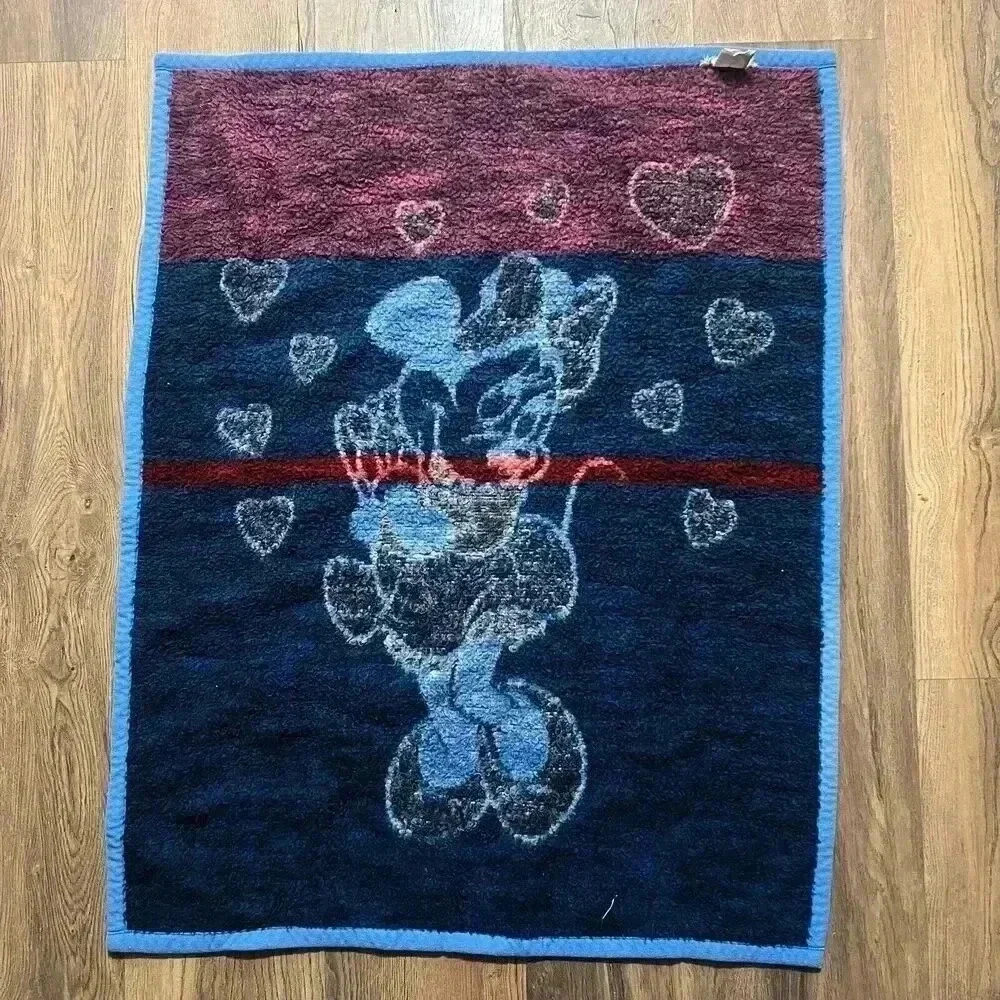 Vintage Biederlack Walt Disney Co Minnie Mouse Baby Blanket Blue 1984 USA Made